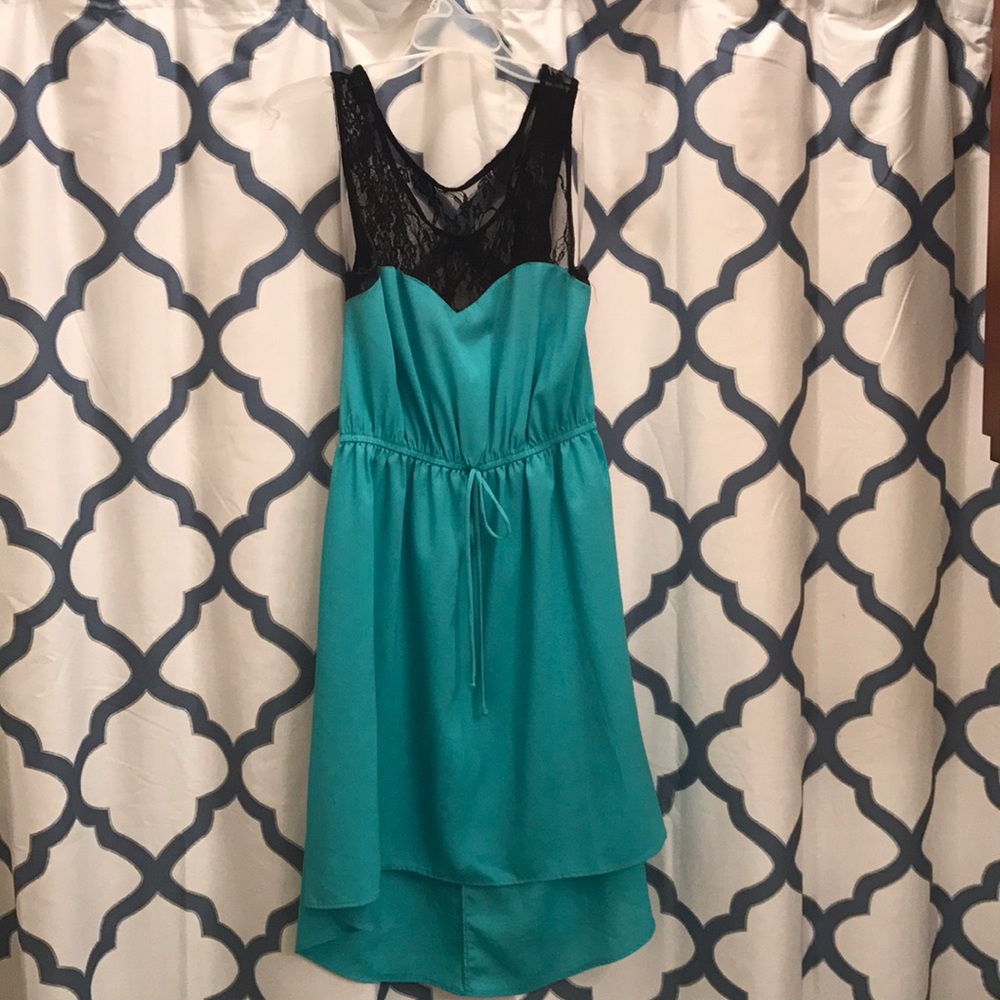 Teal and Lace Satin Dress